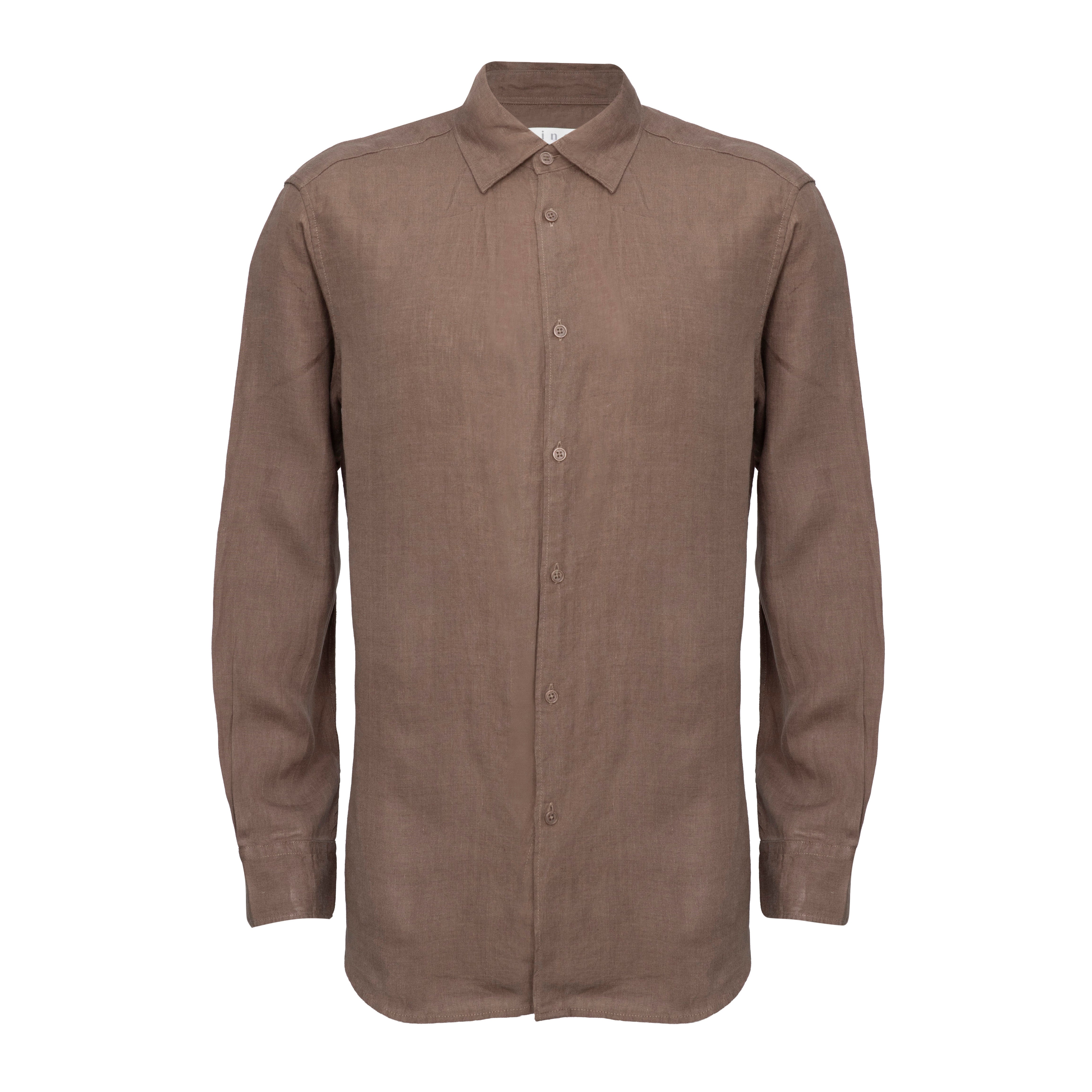 LINEN LONG SLEEVES SHIRT M | Brown