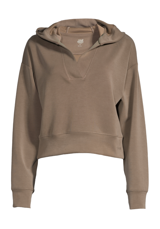 Casall Peachy V-Neck Hoodie - Taupe Brown
