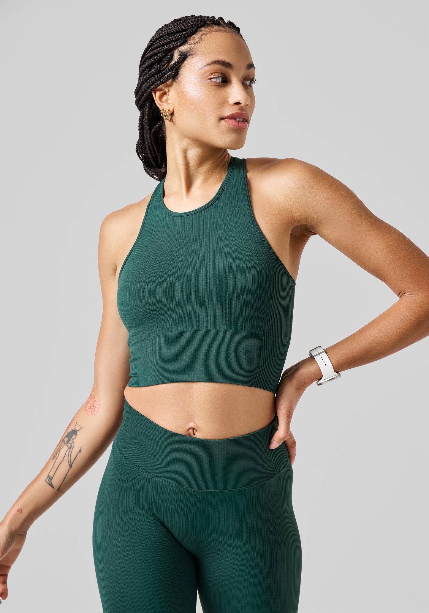 Multi Rib Seamless Padded Sports Top - Dark Pine