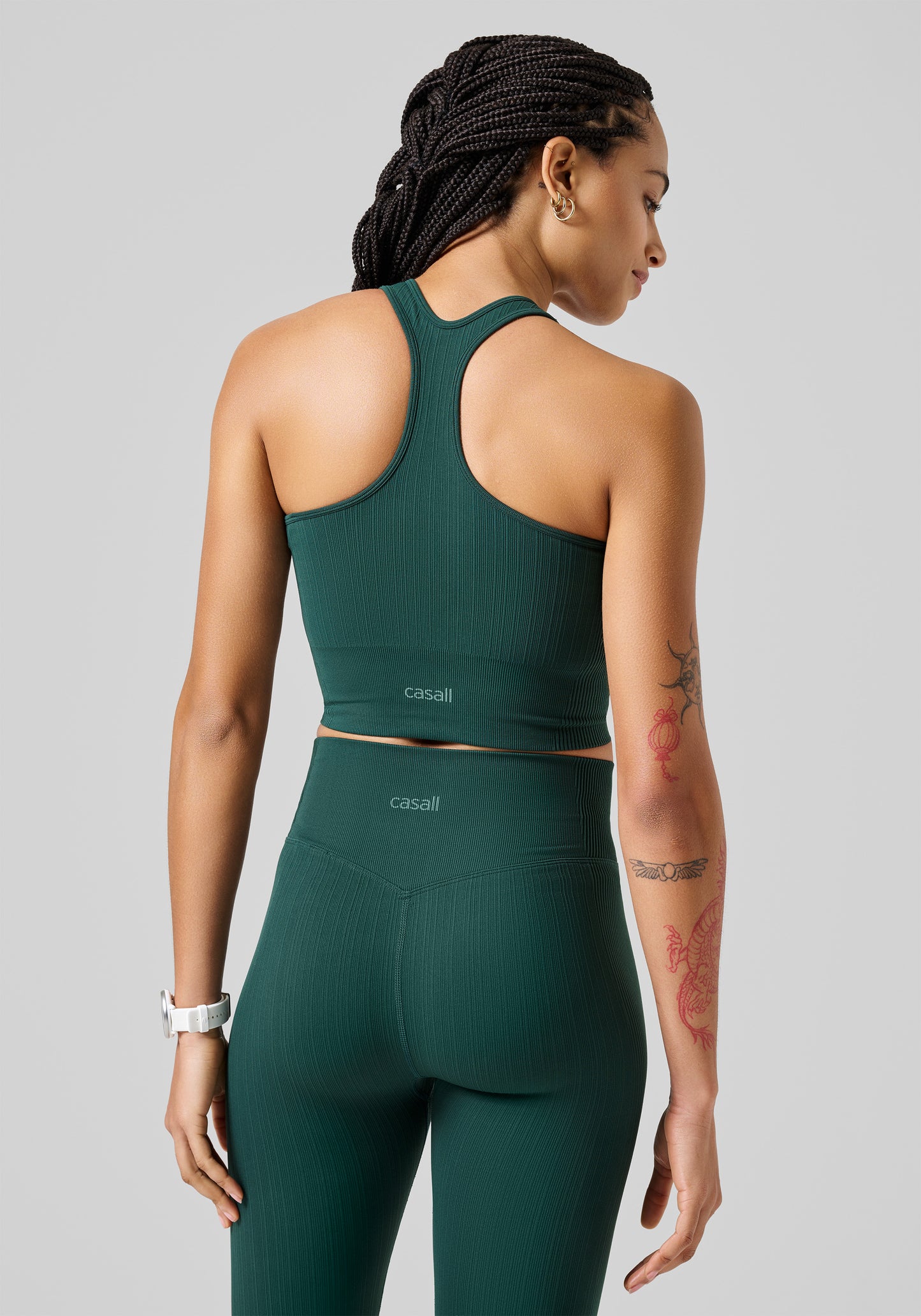 Multi Rib Seamless Padded Sports Top - Dark Pine