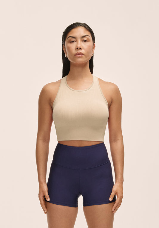 Multi Rib Seamless Padded Sports Top - Ecru