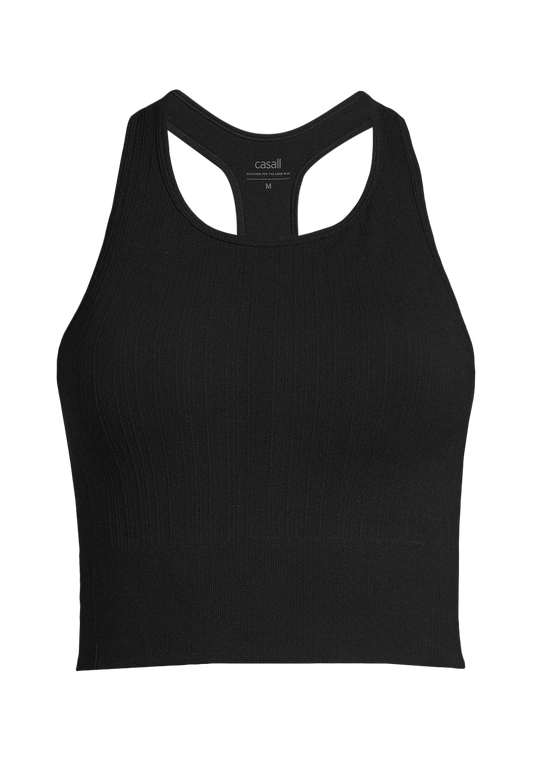 Multi Rib Seamless Padded Sports Top - Black