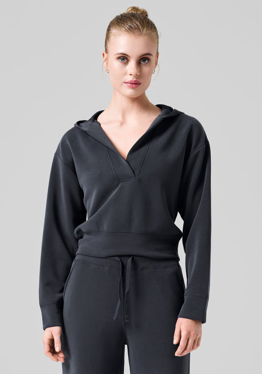 Peachy V-Neck Hoodie - Black