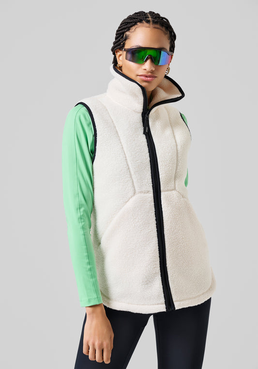 High Collar Pile Vest - White