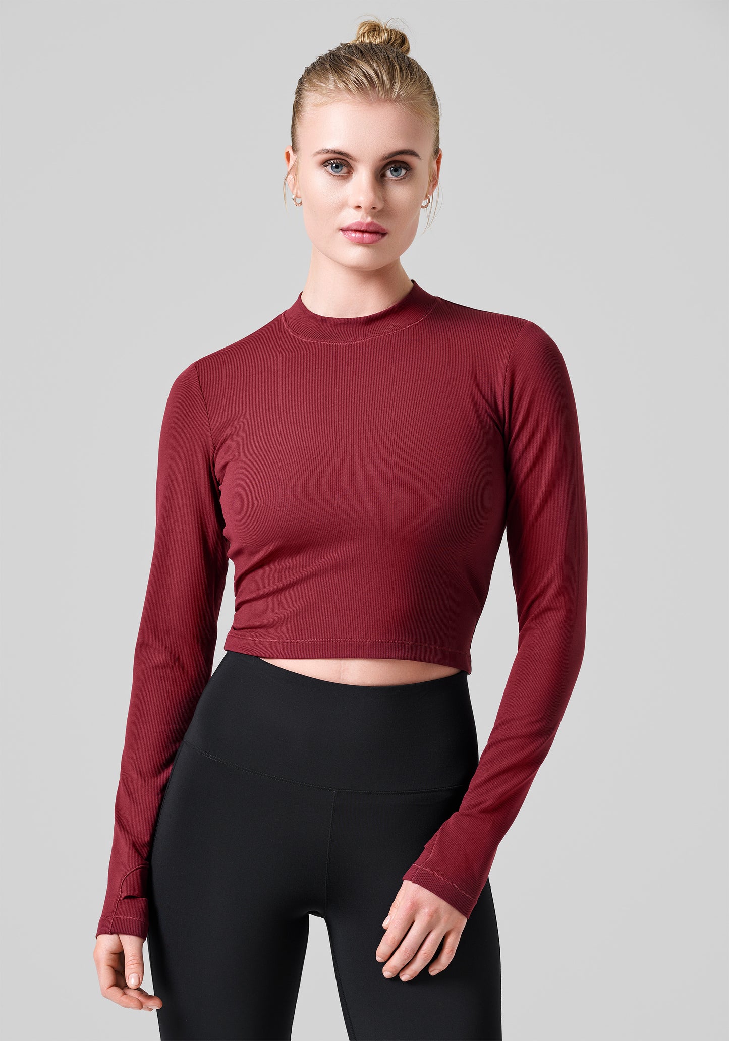 Soft Rib Mock Neck Long Sleeve - Evening Red