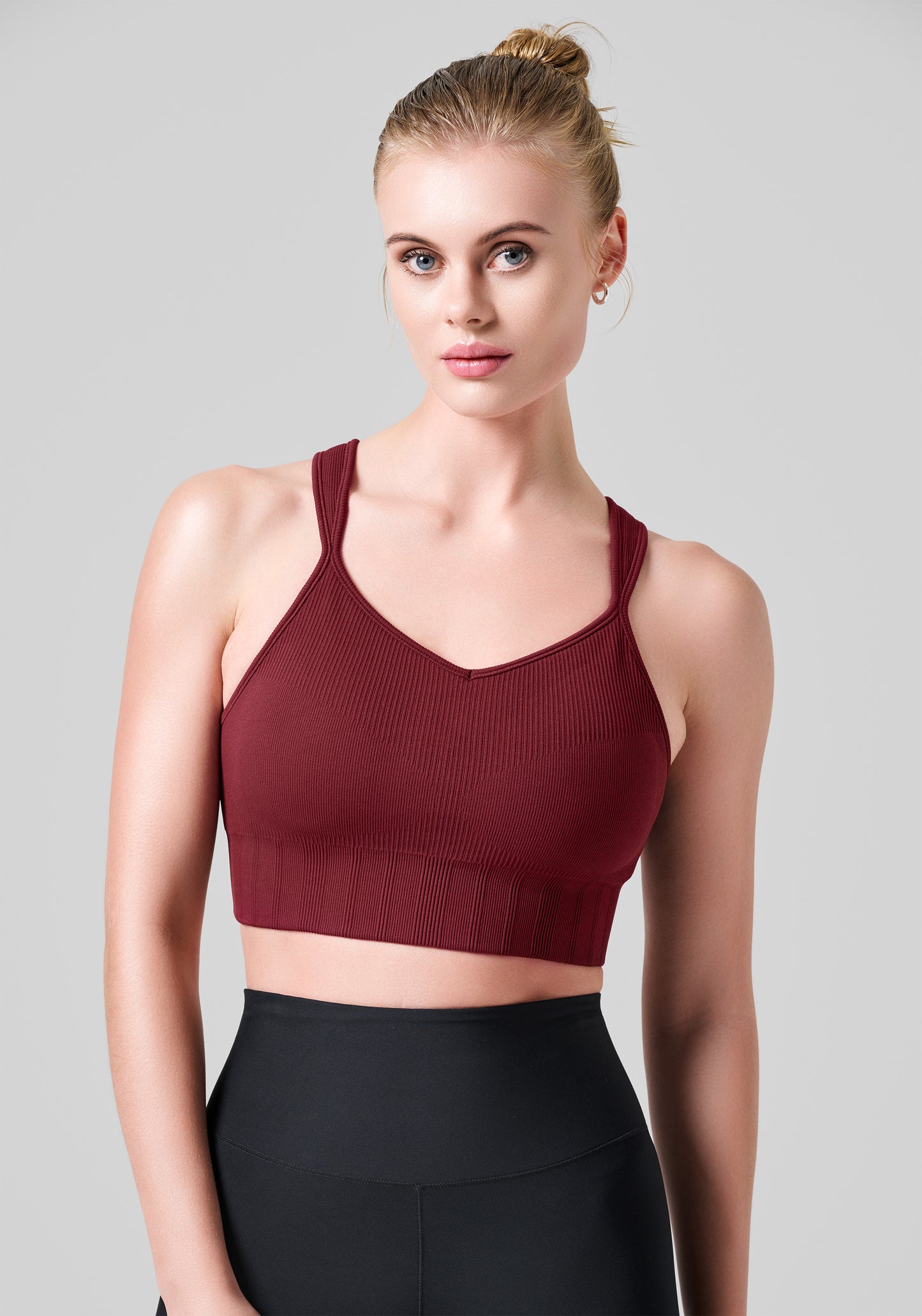 Seamless Rib Padded Sports Bra - Evening Red