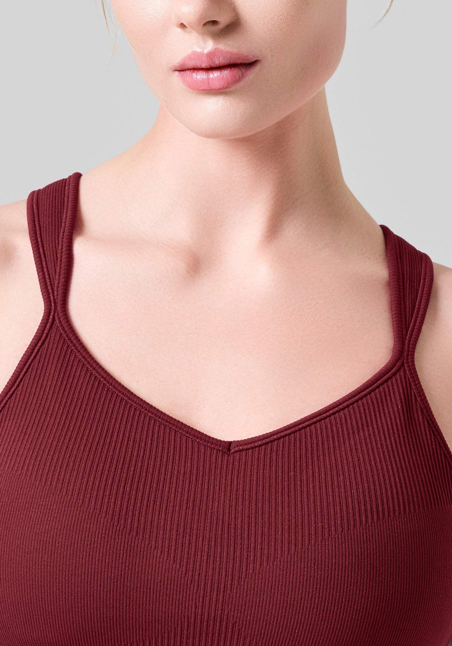 Seamless Rib Padded Sports Bra - Evening Red