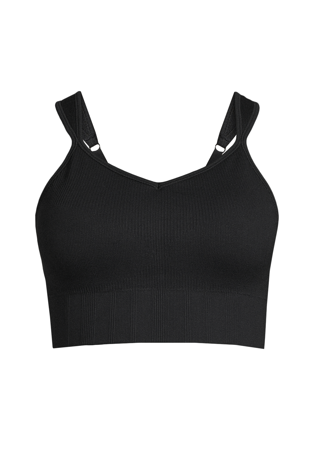 Seamless Rib Padded Sports Bra - Black