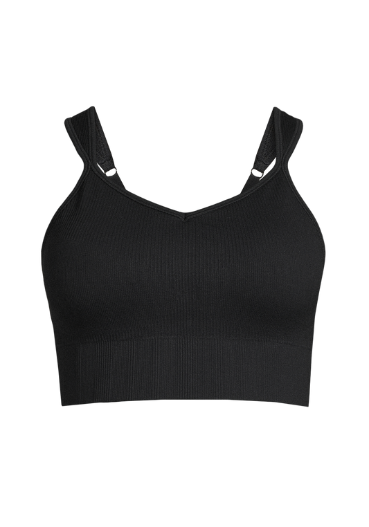 Seamless Rib Padded Sports Bra - Black